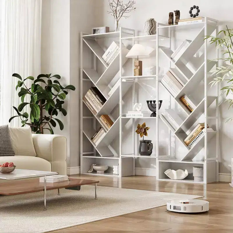 Libreria a 6 ripiani tripla, grande libreria industriale con 24 ripiani aperti, struttura in metallo e ripiani in legno per soggiorno e casa