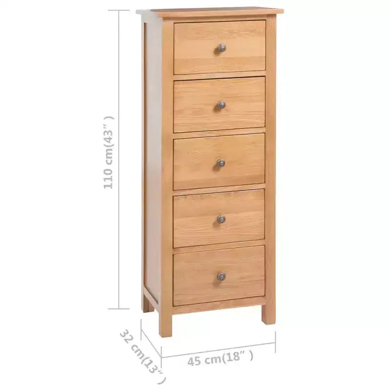 Cassettiera Alta, Legno Massello di Rovere MDF