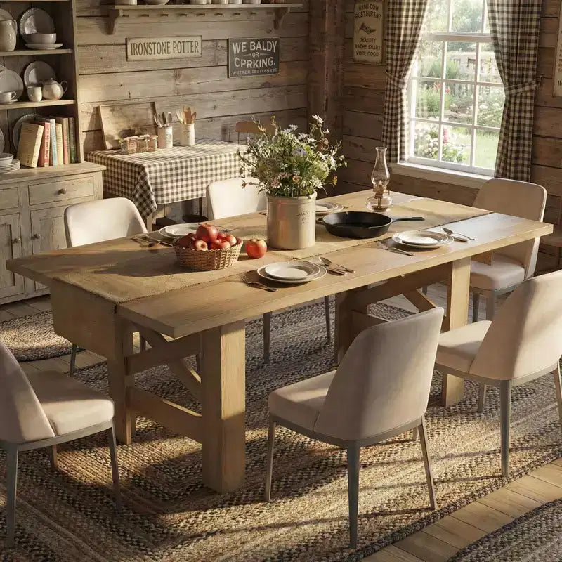 Ampio tavolo da pranzo in stile rustico da 180 cm per 6-8 persone - Robusto tavolo rettangolare in legno - Piano spesso e robuste gambe triangolari