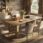 Ampio tavolo da pranzo in stile rustico da 180 cm per 6-8 persone - Robusto tavolo rettangolare in legno - Piano spesso e robuste gambe triangolari