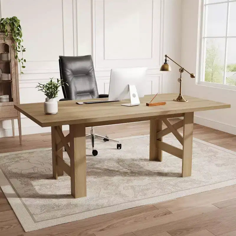 Ampio tavolo da pranzo in stile rustico da 180 cm per 6-8 persone - Robusto tavolo rettangolare in legno - Piano spesso e robuste gambe triangolari