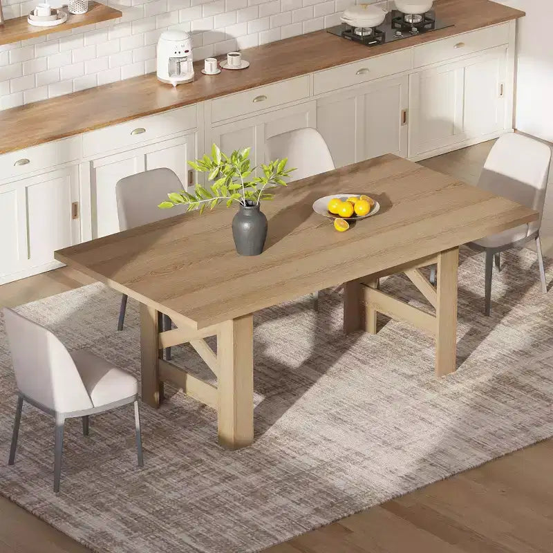Ampio tavolo da pranzo in stile rustico da 180 cm per 6-8 persone - Robusto tavolo rettangolare in legno - Piano spesso e robuste gambe triangolari