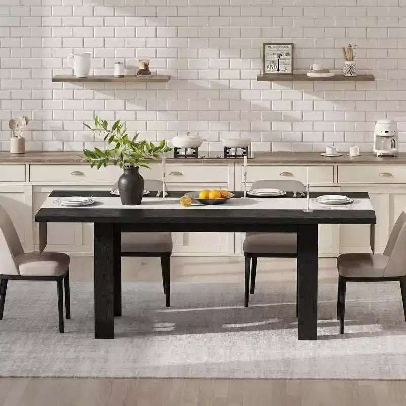 Ampio tavolo da pranzo in stile rustico da 180 cm per 6-8 persone - Robusto tavolo rettangolare in legno - Piano spesso e robuste gambe triangolari