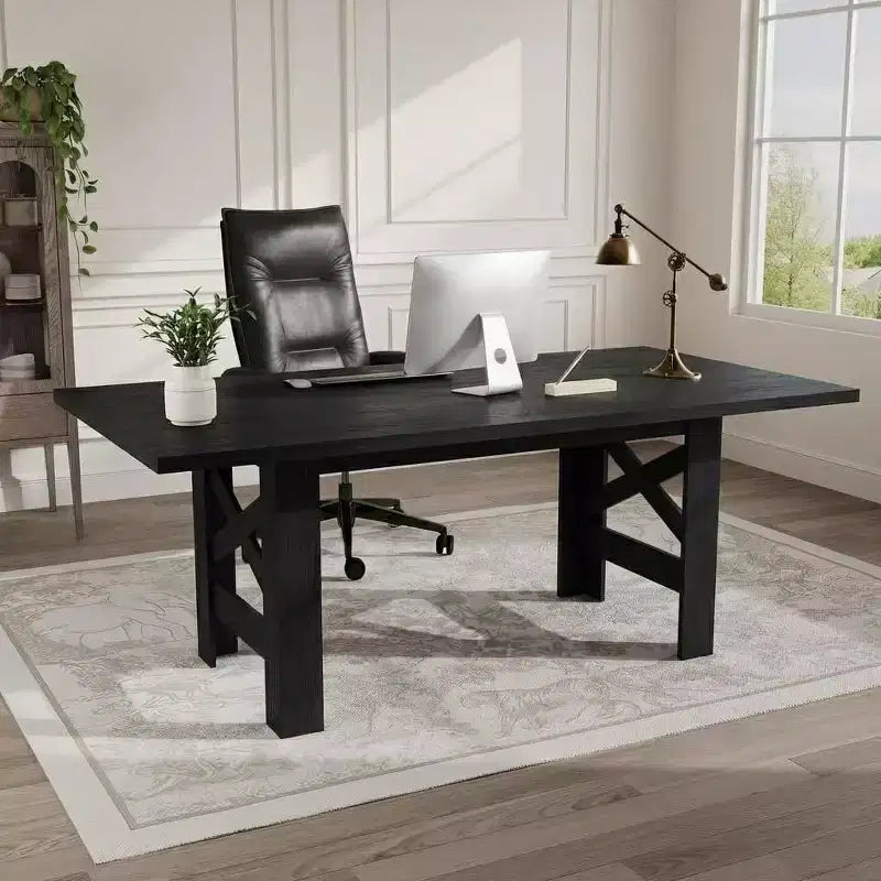Ampio tavolo da pranzo in stile rustico da 180 cm per 6-8 persone - Robusto tavolo rettangolare in legno - Piano spesso e robuste gambe triangolari