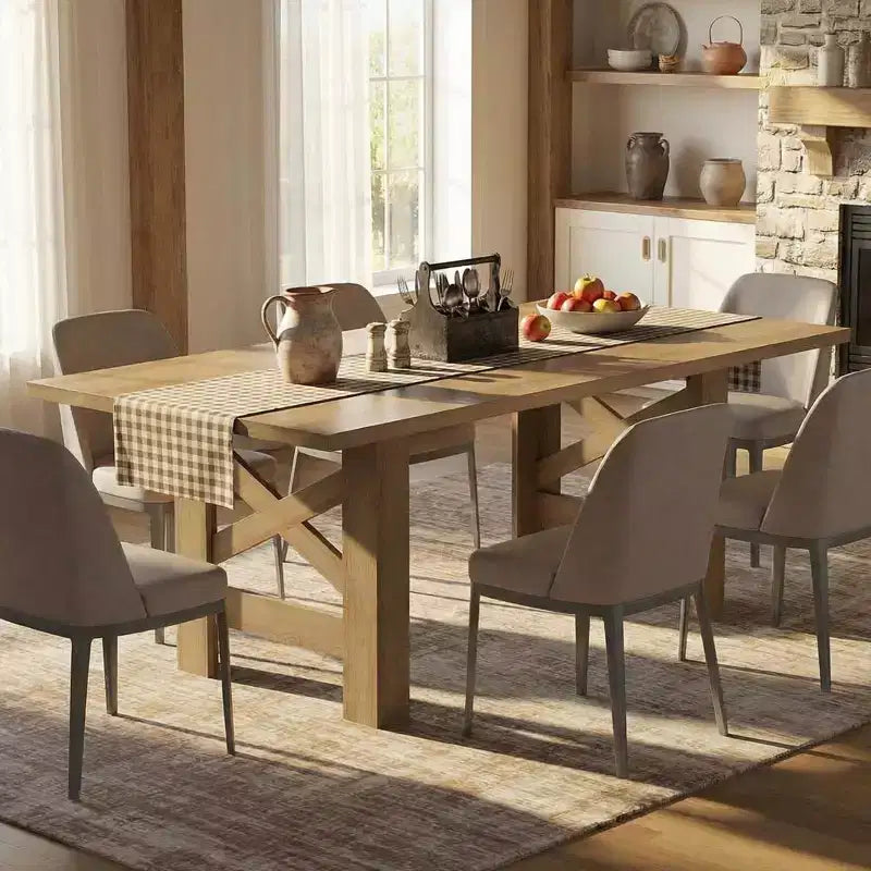 Ampio tavolo da pranzo in stile rustico da 180 cm per 6-8 persone - Robusto tavolo rettangolare in legno - Piano spesso e robuste gambe triangolari