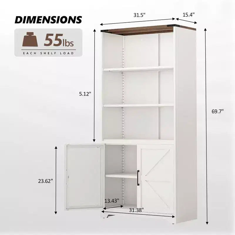 Libreria con armadietto portaoggetti in acciaio a 3 ripiani con porta scorrevole "barn door"