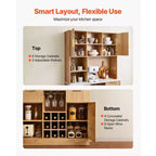 Mobile Bar con Cantinetta, Credenza Moderna con 9 Portabottiglie, Porta Calici, Luci LED, Stazione di Ricarica, Naturale