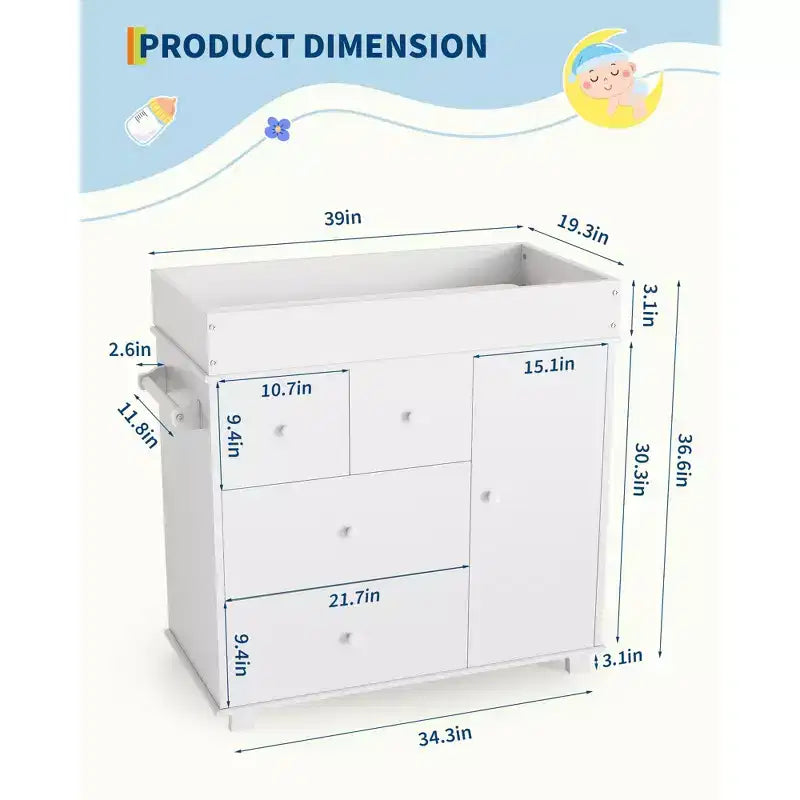 Fasciatoio a Cassettiera con 2/4 Cassetti, Cassettiera Moderna per Asilo Nido e Fasciatoio con Spazio Aperto per la Camera da Letto e la Stanza del Bambino