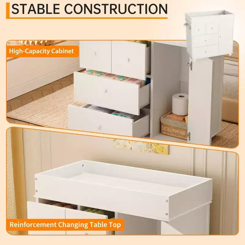 Fasciatoio a Cassettiera con 2/4 Cassetti, Cassettiera Moderna per Asilo Nido e Fasciatoio con Spazio Aperto per la Camera da Letto e la Stanza del Bambino