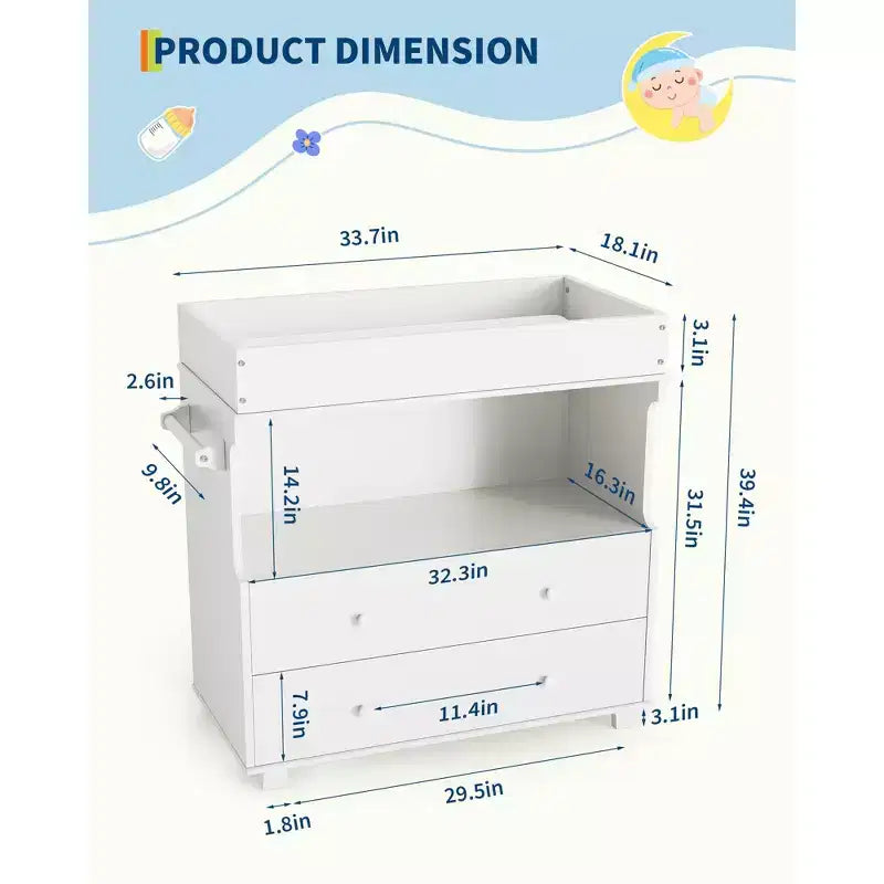 Fasciatoio a Cassettiera con 2/4 Cassetti, Cassettiera Moderna per Asilo Nido e Fasciatoio con Spazio Aperto per la Camera da Letto e la Stanza del Bambino