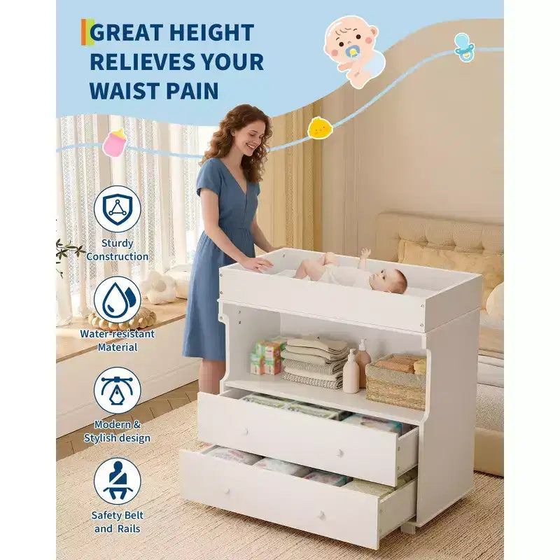 Fasciatoio a Cassettiera con 2/4 Cassetti, Cassettiera Moderna per Asilo Nido e Fasciatoio con Spazio Aperto per la Camera da Letto e la Stanza del Bambino
