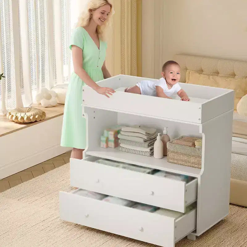 Fasciatoio a Cassettiera con 2/4 Cassetti, Cassettiera Moderna per Asilo Nido e Fasciatoio con Spazio Aperto per la Camera da Letto e la Stanza del Bambino