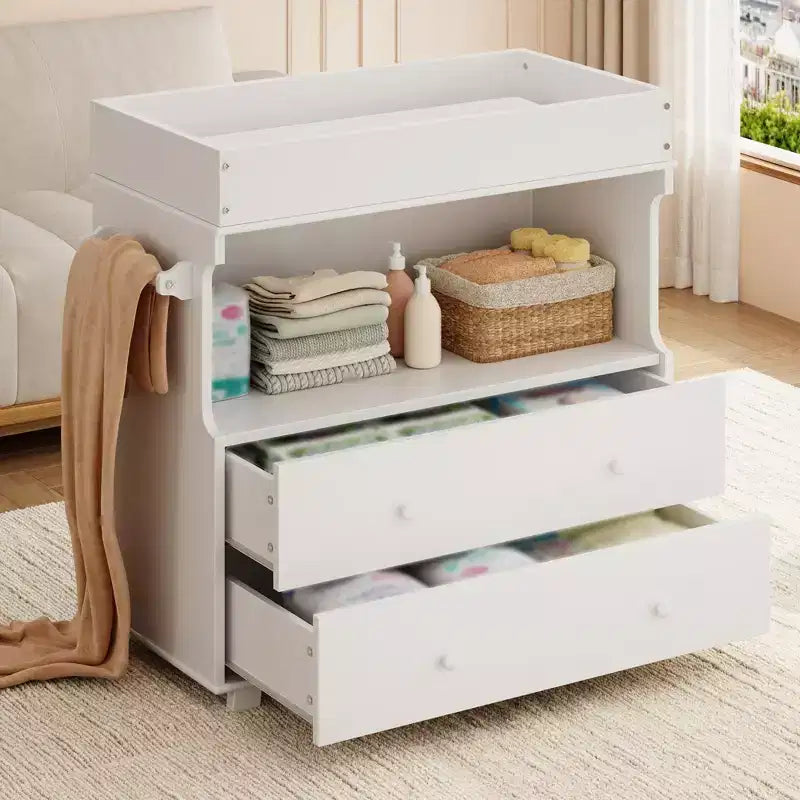 Baby Changing Table Dresser with 2/4 Drawers, Modern Nursery Dresser & Diaper Changing Station with Open Storage Space for Bedroom & Baby Room
