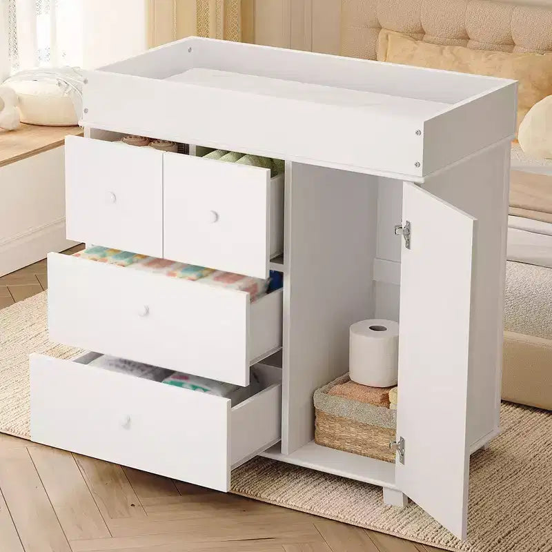 Fasciatoio a Cassettiera con 2/4 Cassetti, Cassettiera Moderna per Asilo Nido e Fasciatoio con Spazio Aperto per la Camera da Letto e la Stanza del Bambino
