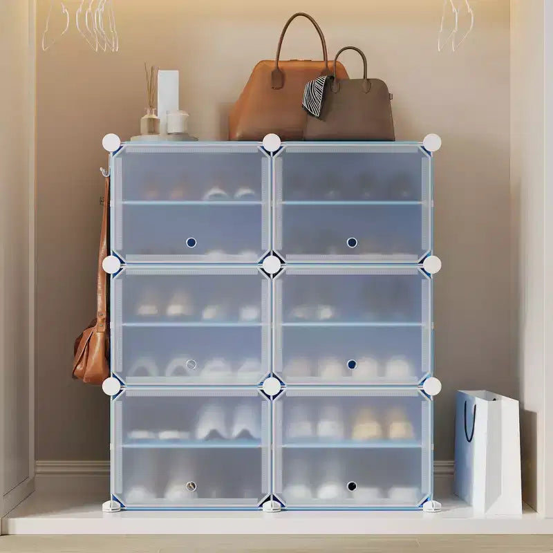 Scarpiera a 6 Ripiani a Doppia Fila con Ganci, Scaffale Porta Scarpe Indipendente a 12 Cubi per Armadio, Ingresso e Camera da Letto, Nero