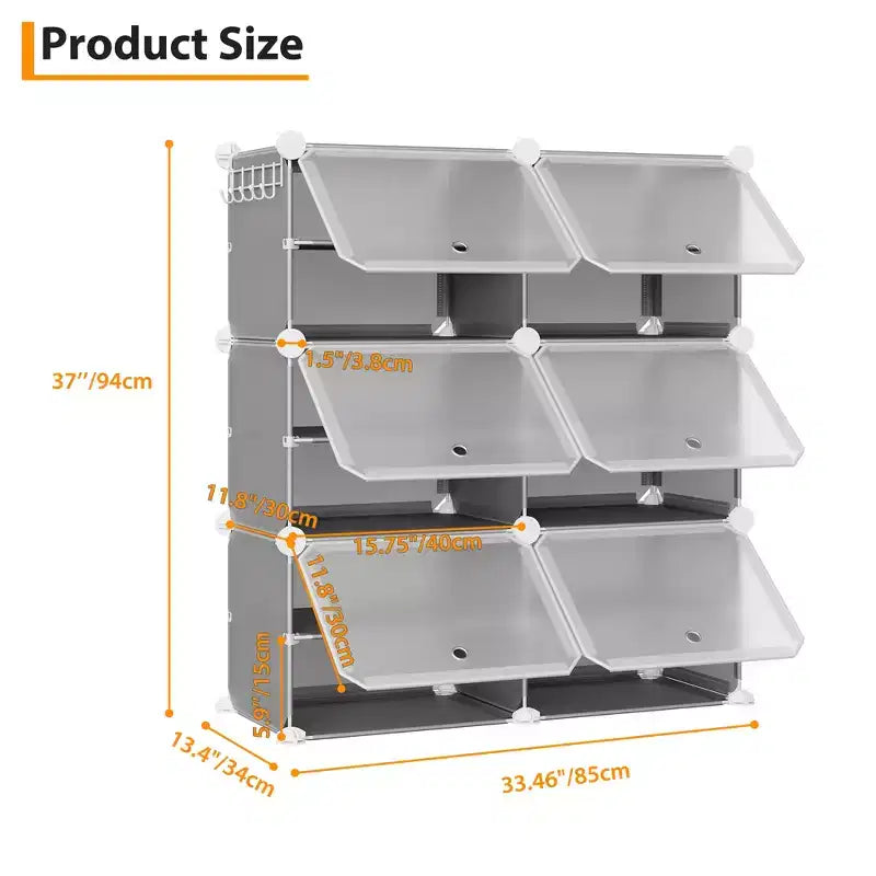 Scarpiera a 6 Ripiani a Doppia Fila con Ganci, Scaffale Porta Scarpe Indipendente a 12 Cubi per Armadio, Ingresso e Camera da Letto, Nero