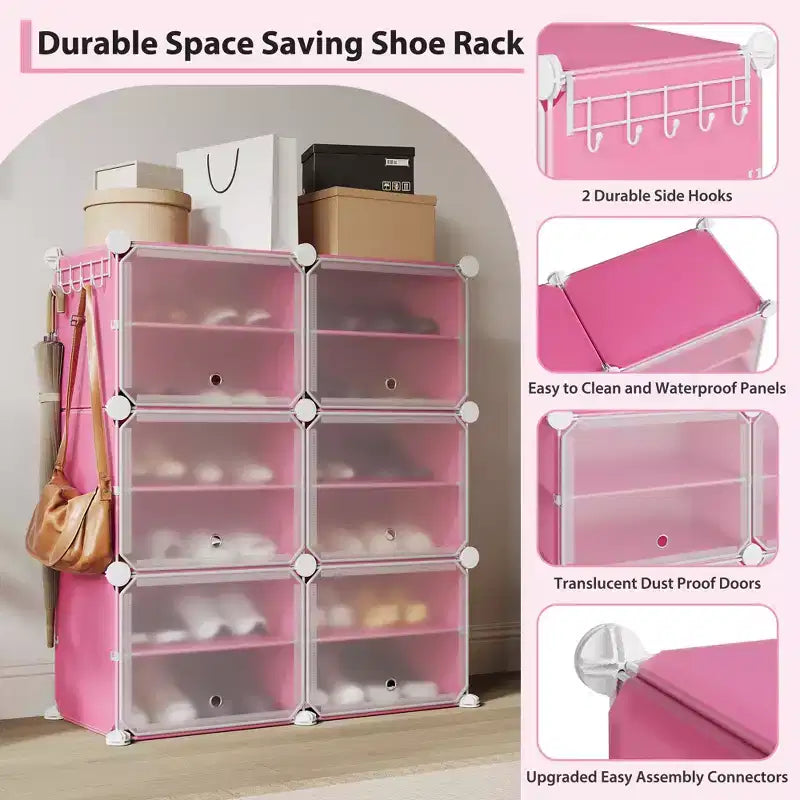 Scarpiera a 6 Ripiani a Doppia Fila con Ganci, Scaffale Porta Scarpe Indipendente a 12 Cubi per Armadio, Ingresso e Camera da Letto, Nero