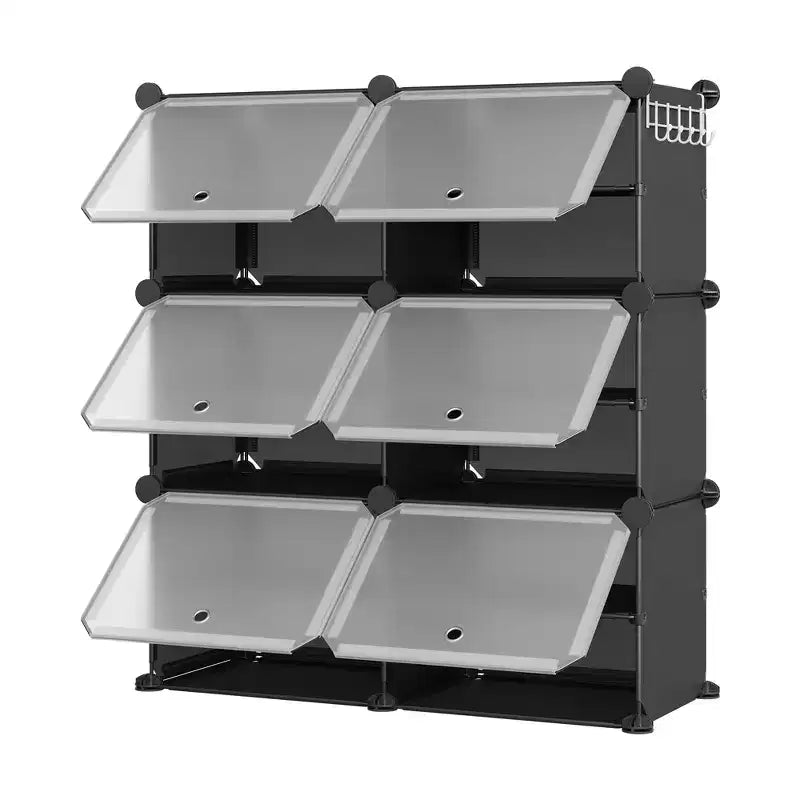 Scarpiera a 6 Ripiani a Doppia Fila con Ganci, Scaffale Porta Scarpe Indipendente a 12 Cubi per Armadio, Ingresso e Camera da Letto, Nero