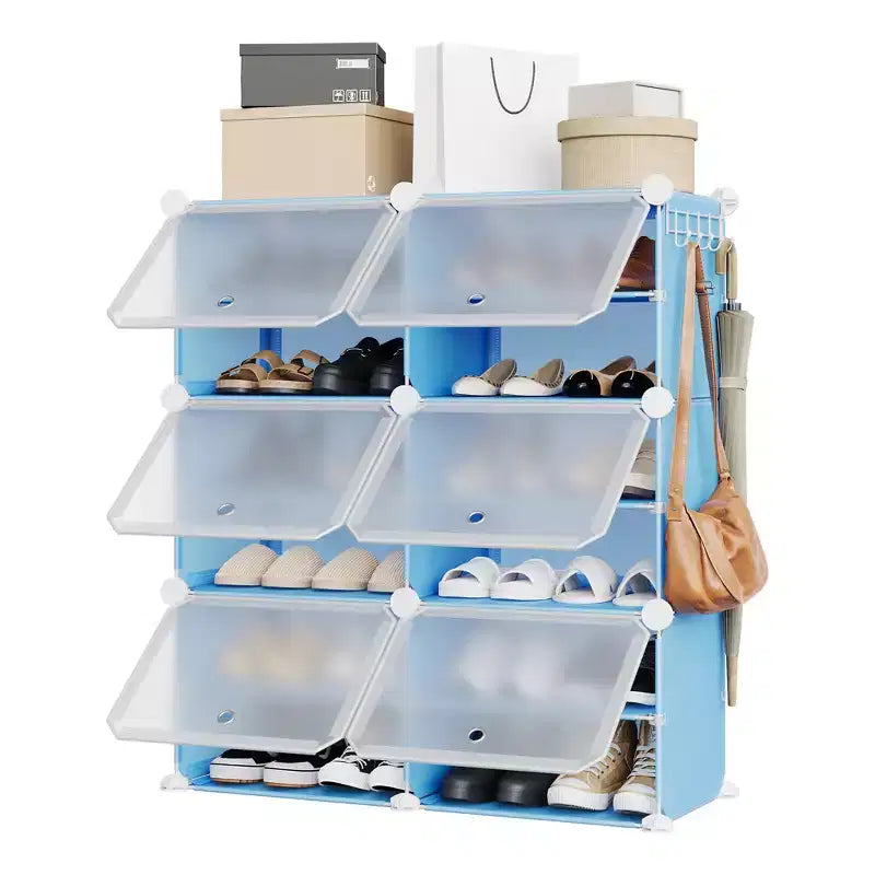 Scarpiera a 6 Ripiani a Doppia Fila con Ganci, Scaffale Porta Scarpe Indipendente a 12 Cubi per Armadio, Ingresso e Camera da Letto, Nero