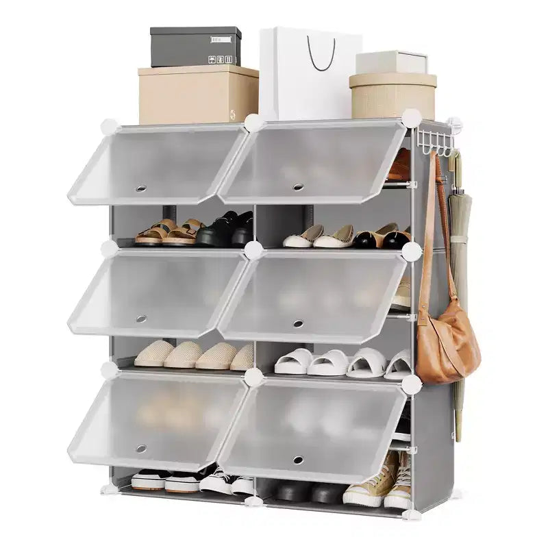 Scarpiera a 6 Ripiani a Doppia Fila con Ganci, Scaffale Porta Scarpe Indipendente a 12 Cubi per Armadio, Ingresso e Camera da Letto, Nero
