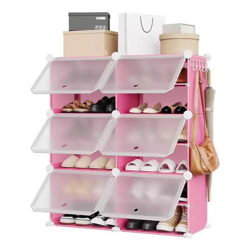 Scarpiera a 6 Ripiani a Doppia Fila con Ganci, Scaffale Porta Scarpe Indipendente a 12 Cubi per Armadio, Ingresso e Camera da Letto, Nero
