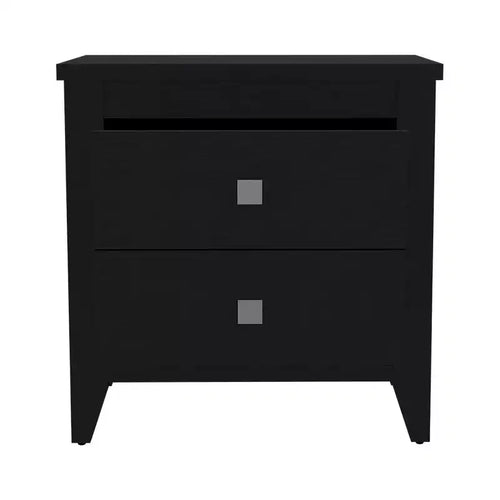 HomeRoots 24 Black Wood Two Drawer Nightstand