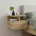 Comodino galleggiante con un cassetto in legno beige da 30 cm