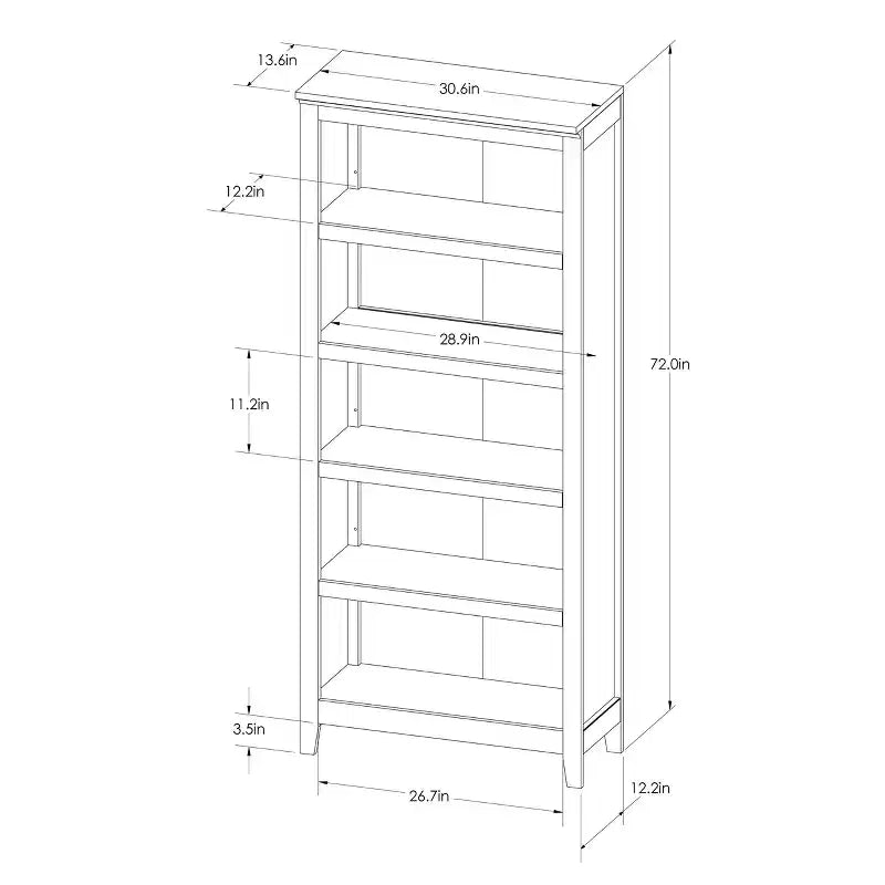 Libreria a 5 ripiani da 72"