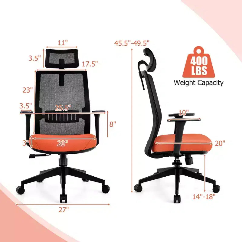 Sedia da ufficio in rete, ergonomica, schienale alto, per dirigenti, altezza regolabile, 180 kg