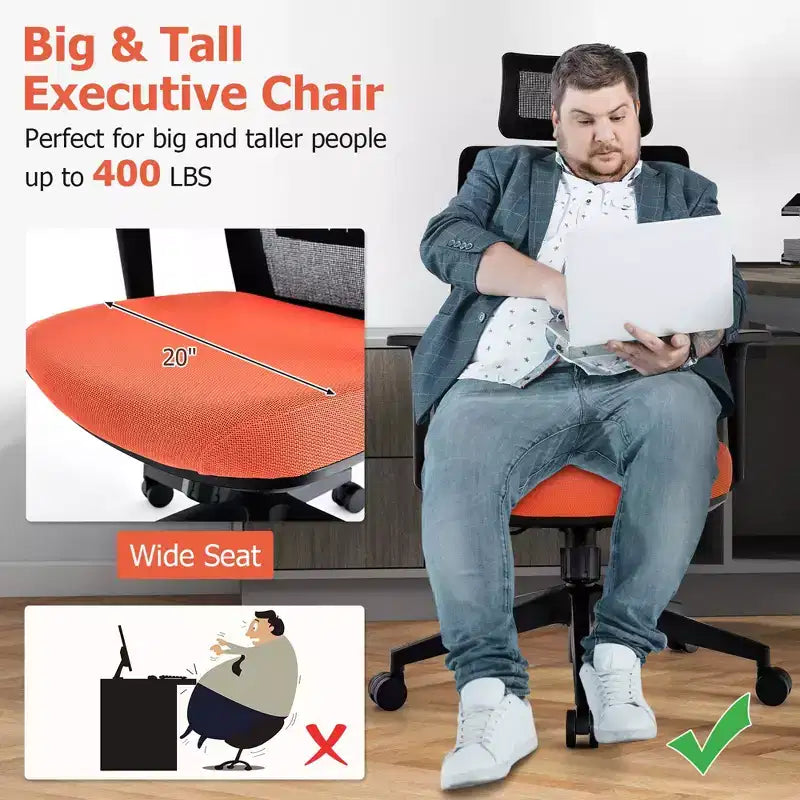 Sedia da ufficio in rete, ergonomica, schienale alto, per dirigenti, altezza regolabile, 180 kg