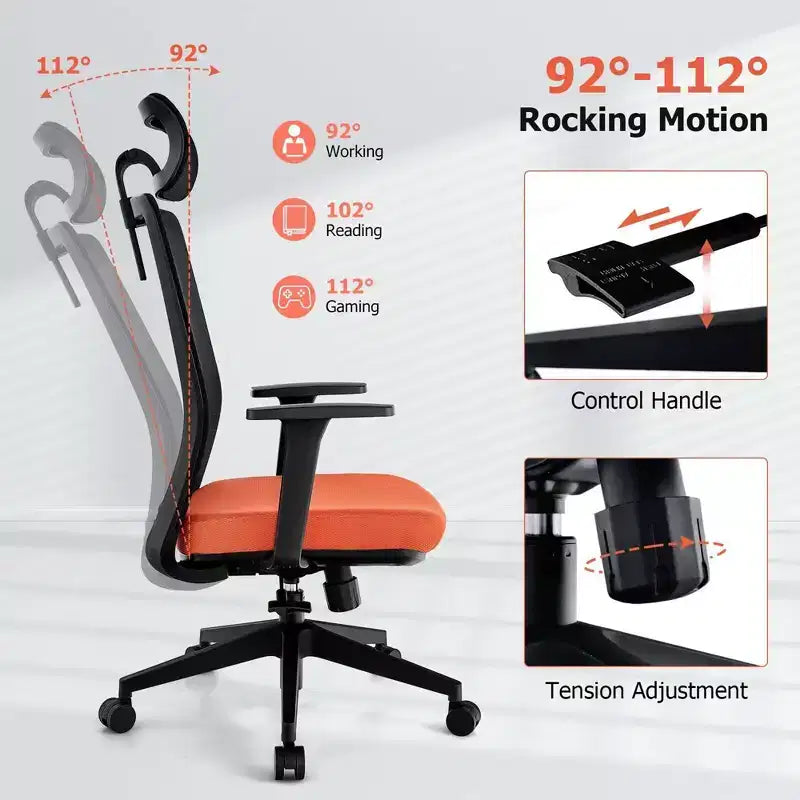 Sedia da ufficio in rete, ergonomica, schienale alto, per dirigenti, altezza regolabile, 180 kg