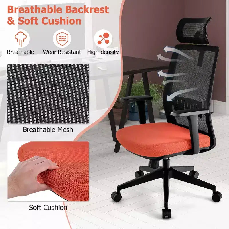 Sedia da ufficio in rete, ergonomica, schienale alto, per dirigenti, altezza regolabile, 180 kg