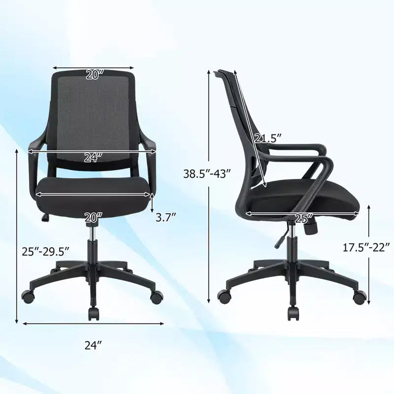 Sedia da ufficio ergonomica, regolabile in altezza, in rete traspirante, con braccioli