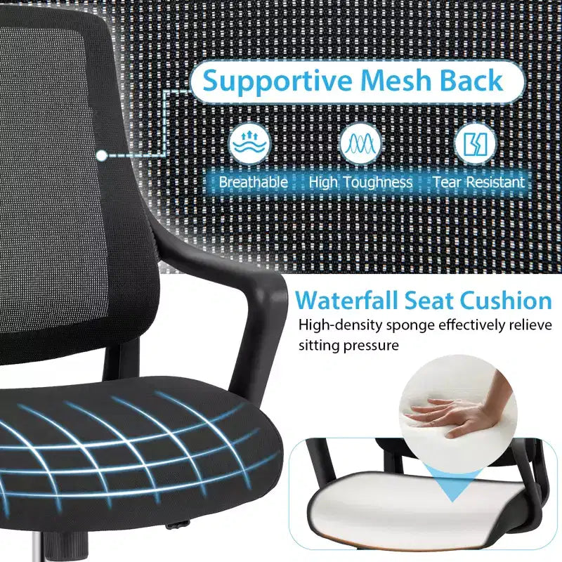 Sedia da ufficio ergonomica, regolabile in altezza, in rete traspirante, con braccioli